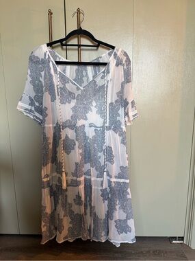 NILE Swiss Designer Blue & White Paisley Midi Dress Size S — NWOT